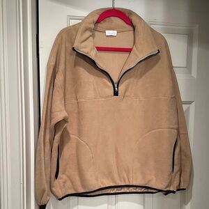 Pink Lily small Tan Quarter-Zip Fleece Sweater.  Like new